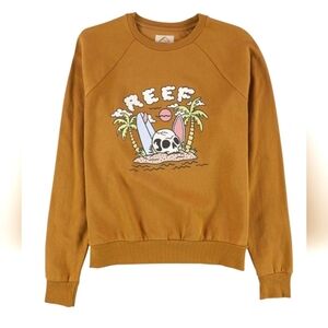 NWT Reef Brown Crewneck Sweatershirt with Graphic Design Skull Island Med